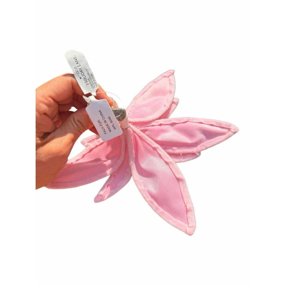 New set of 5 Macy's Holiday Lane Pink Floral Clip Ornaments